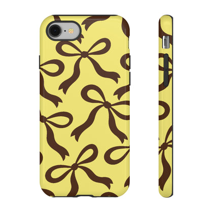 Bold Butter Yellow and Chocolate Brown Bow Pattern Phone Case - Yellow Phone Case - iPhone 8 / Glossy