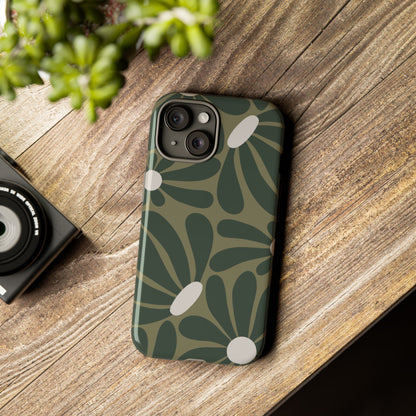 Retro Olive Green Daisy Pattern Phone Case - Green Phone Case