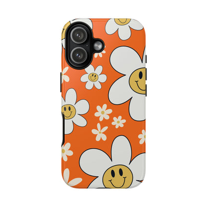 Fun Retro Daisy Pattern with Orange Background Phone Case - Orange Phone Case - iPhone 17 / Glossy
