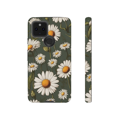 Boho Chic Daisies Floral Pattern "White & Green" Phone Case