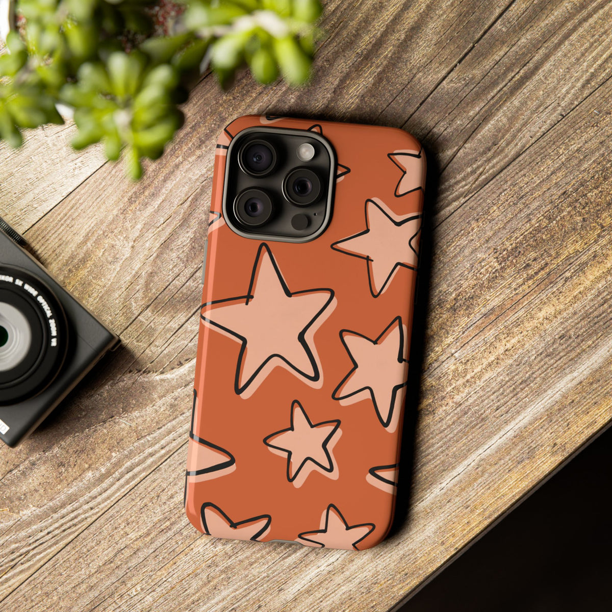 Burnt Orange Doodle Star Phone Case