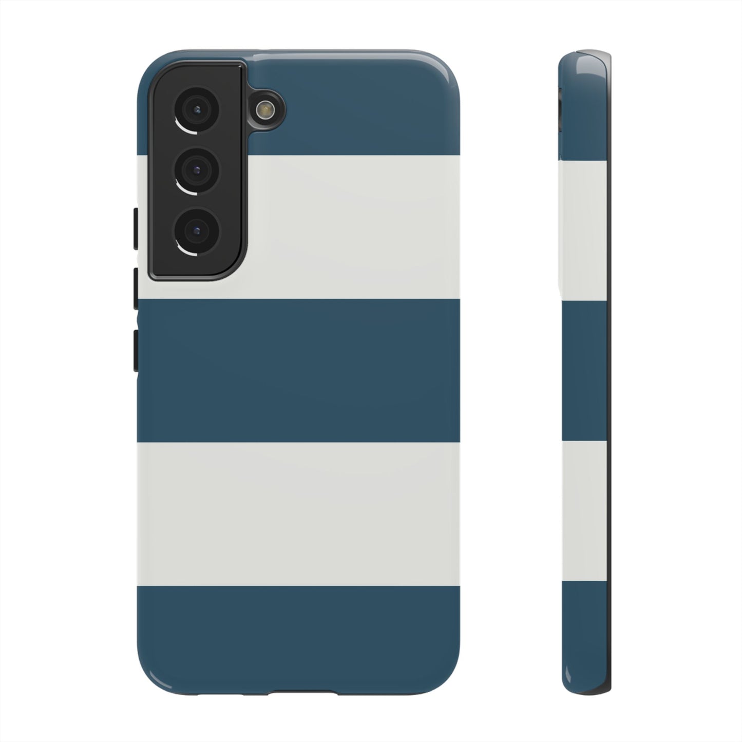 Samsung Galaxy S22 / Glossy Phone Case - Blue & White Horizontal Stripe Pattern Phone Case