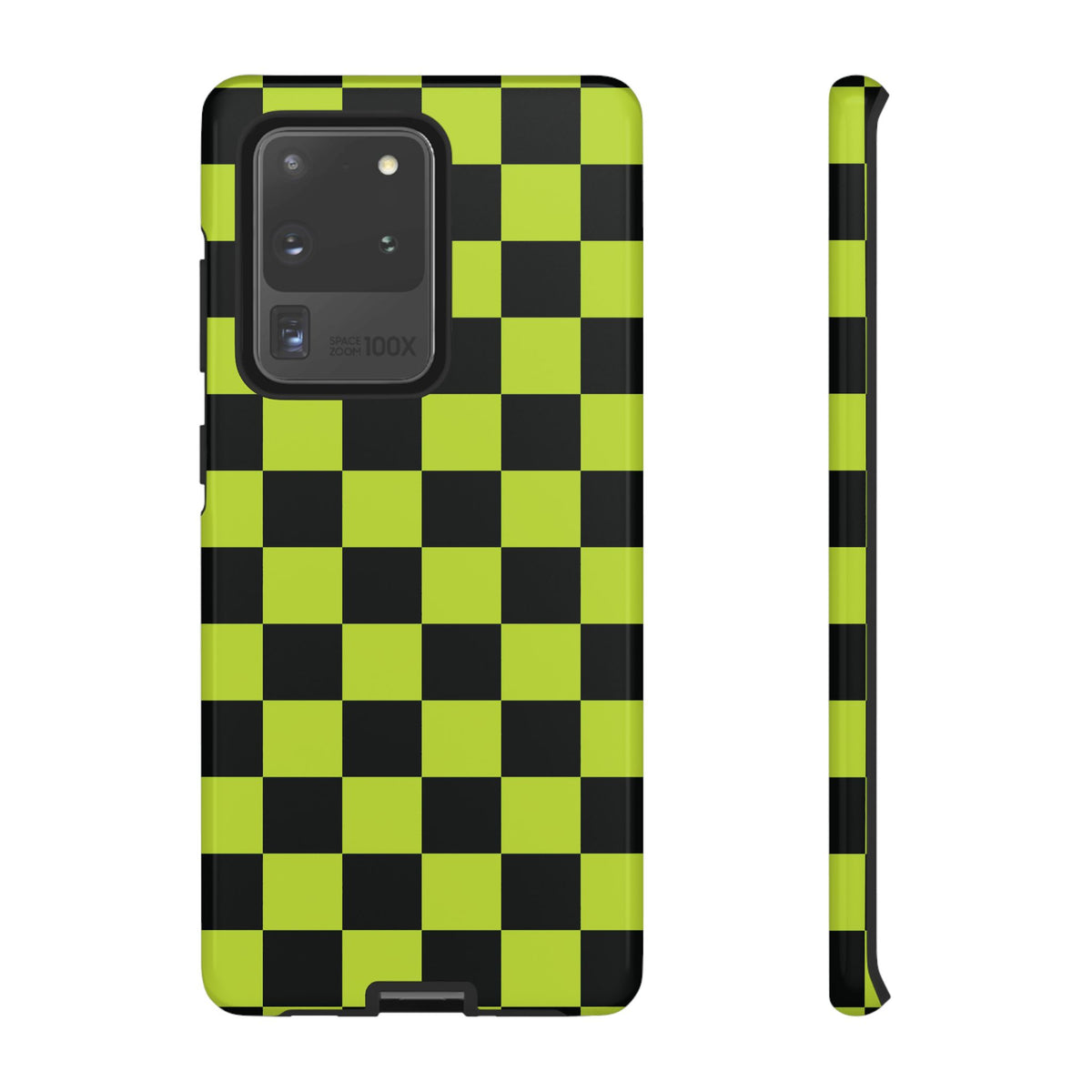 Trendy Neon Lime Green & Black Checked Pattern Phone Case - Green Phone Case - Samsung Galaxy S20 Ultra / Glossy