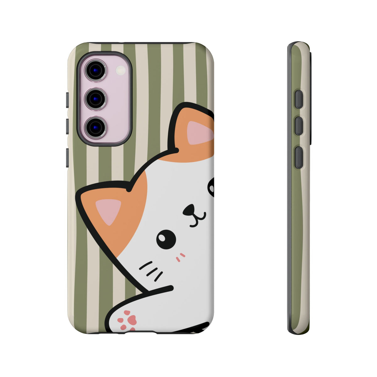 Playful Peakaboo Cat with Green Stripe Pattern Phone Case - Green Phone Case - Samsung Galaxy S23 Plus / Glossy