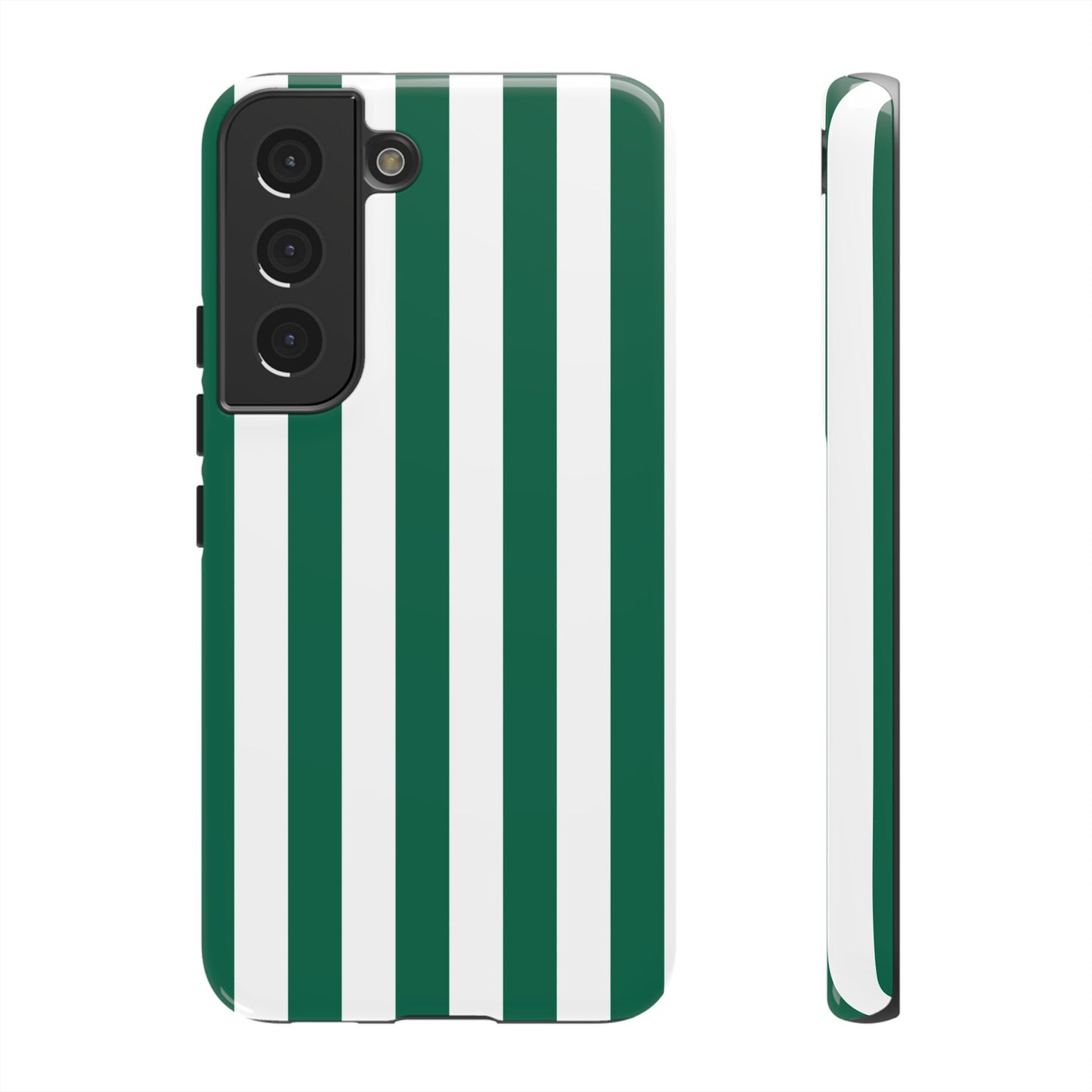 Samsung Galaxy S22 / Glossy Phone Case - Simple Green & White Stripe Pattern Phone Case