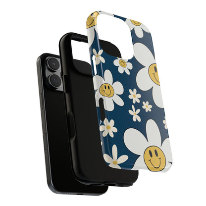 Fun Retro Daisy Pattern with Blue Background Phone Case - Blue Phone Case