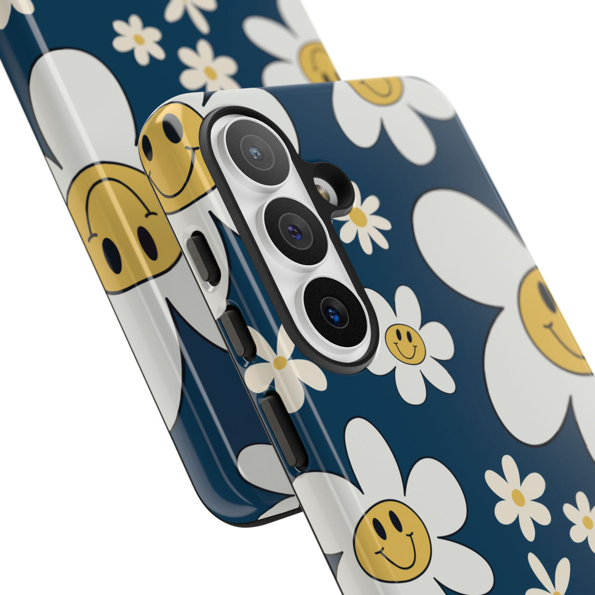 Fun Retro Daisy Pattern with Blue Background Phone Case - Blue Phone Case