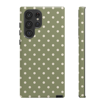 Samsung Galaxy S22 Ultra / Glossy Phone Case - ’Green & White Dot Pattern’ Phone Case