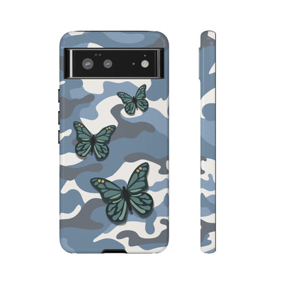 Google Pixel 6 / Glossy Phone Case - Light Blue Butterfly Camo Phone Case