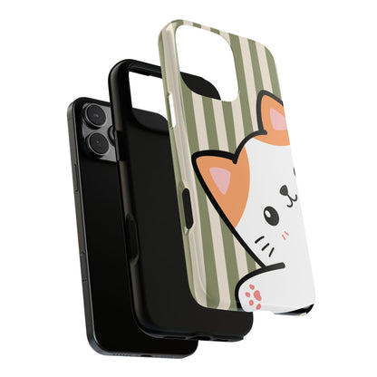 Playful Peakaboo Cat with Green Stripe Pattern Phone Case - Green Phone Case