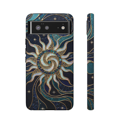 Elegant Teal & Gold Cosmic Sunburst Phone Case