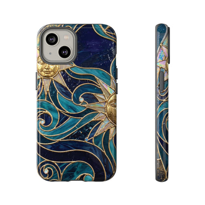 Elegant Teal & Gold Celestial Suns Phone Case