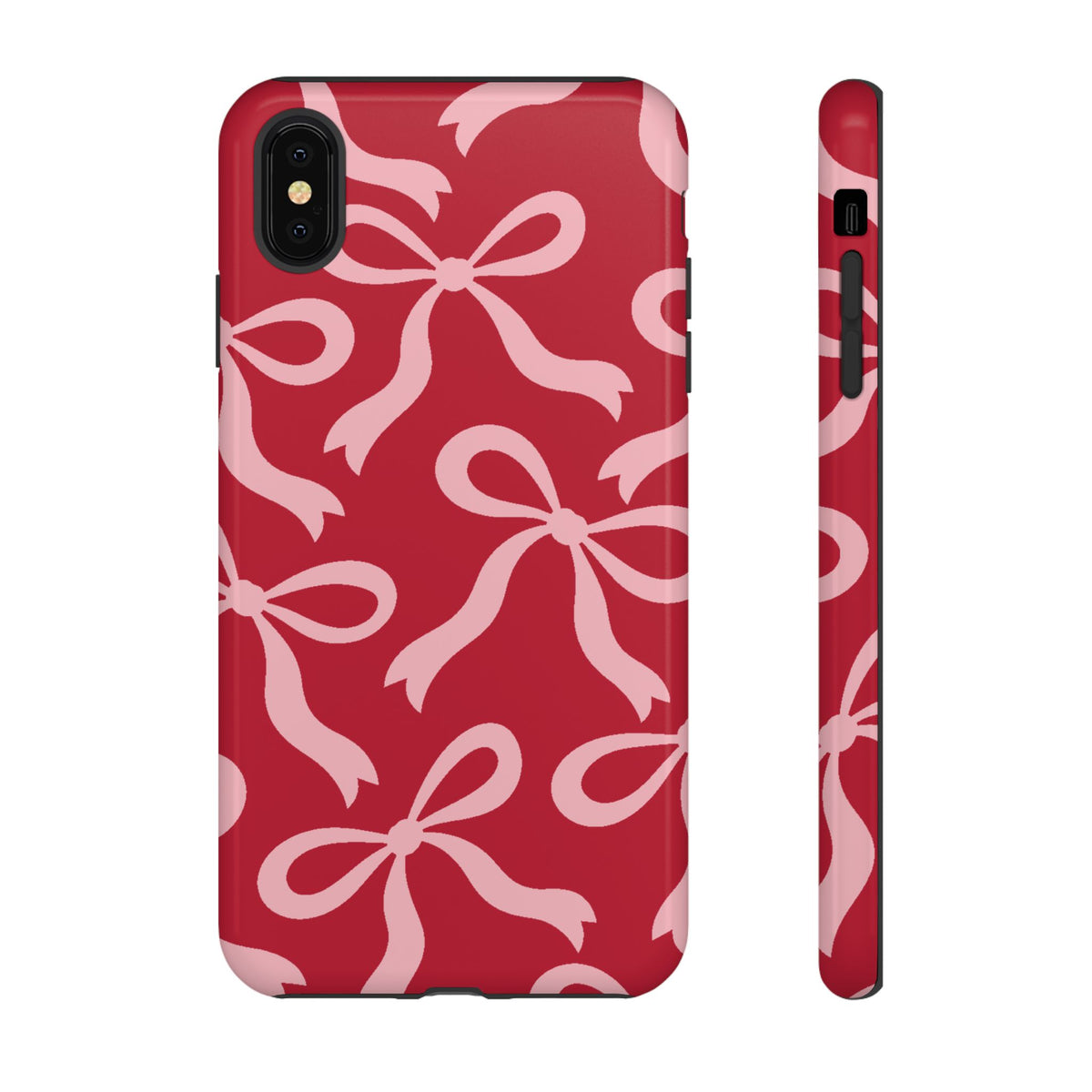 Bold Raspberry Red and Blush Pink Bow Pattern Phone Case - Red Phone Case - iPhone XS MAX / Glossy