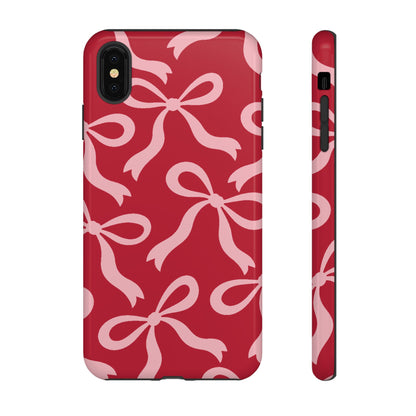 Bold Raspberry Red and Blush Pink Bow Pattern Phone Case - Red Phone Case - iPhone XS MAX / Glossy
