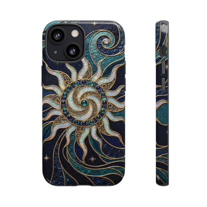 Elegant Teal & Gold Cosmic Sunburst Phone Case