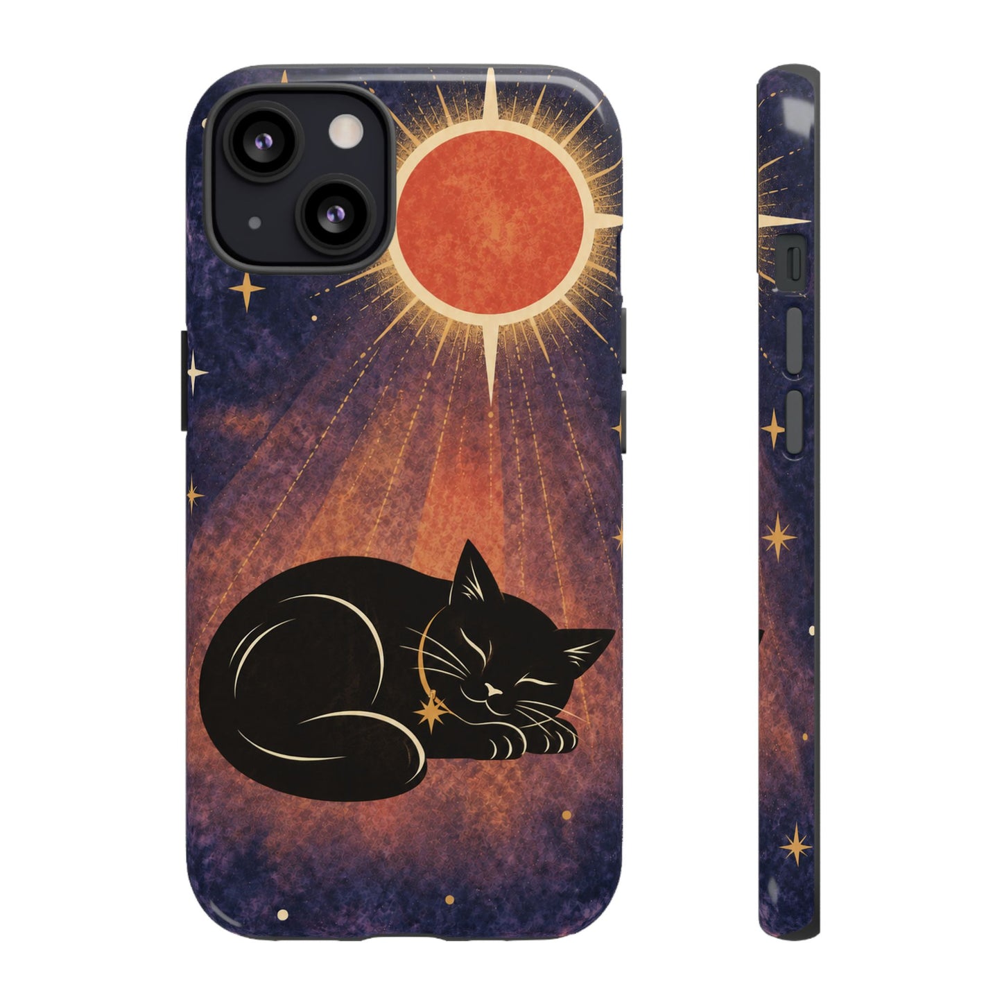 Whimsical Violet Celestial Black Cat Phone Case