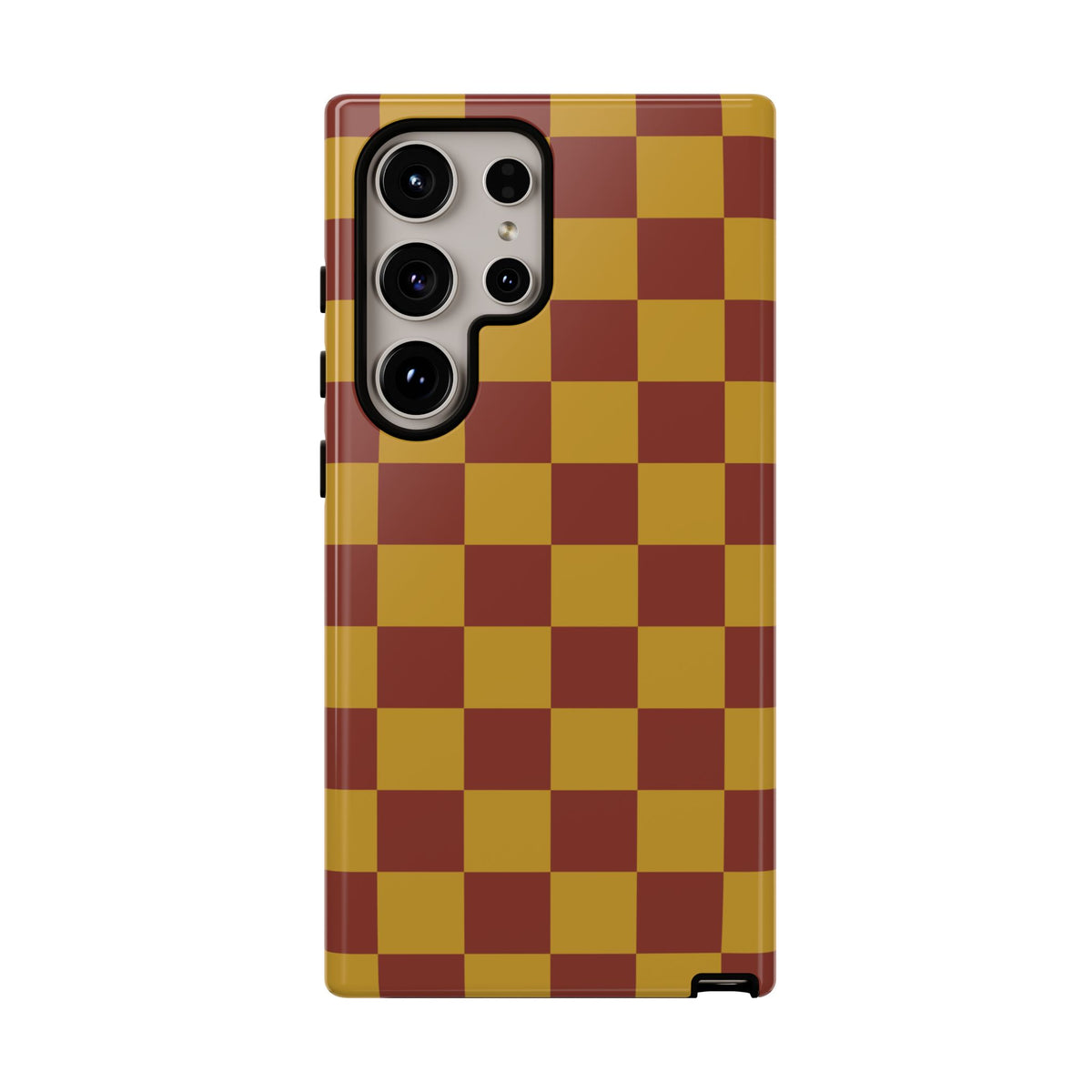 Trendy Mustard & Burgandy Checked Pattern Phone Case - Brown Phone Case - Samsung Galaxy S24 Ultra / Glossy