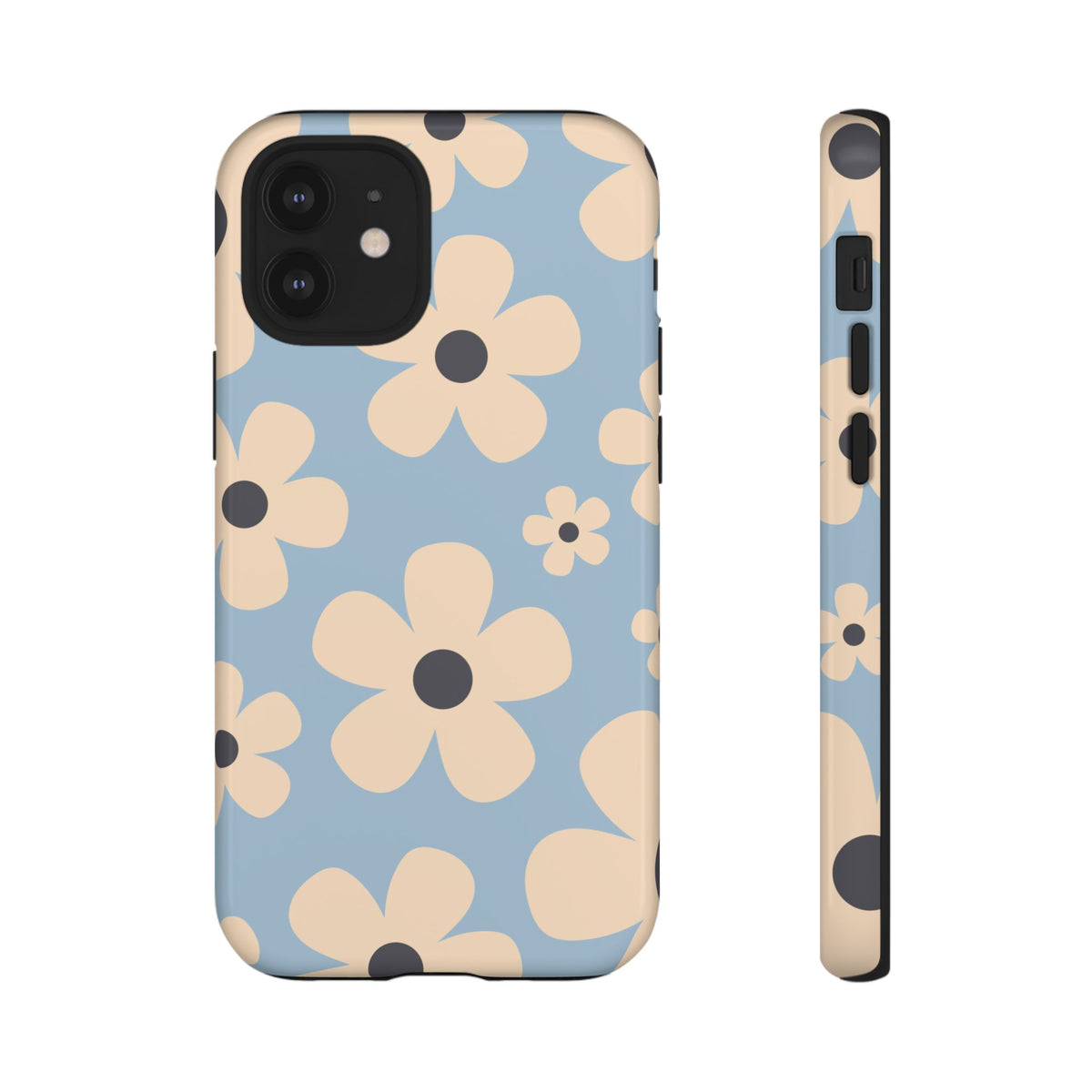 Cute Light Blue & Cream Daisy Pattern Phone Case - Blue Phone Case - iPhone 12 Mini / Glossy