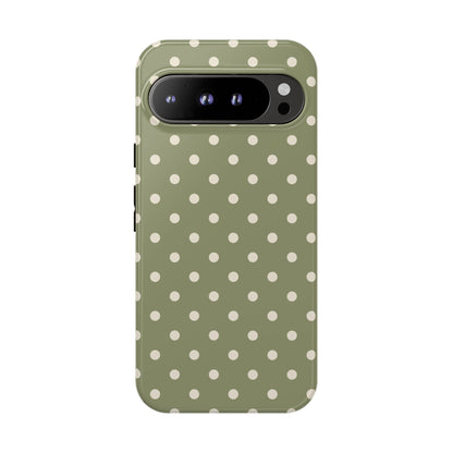 Google Pixel 9 Pro XL / Glossy Phone Case - ’Green & White Dot Pattern’ Phone Case