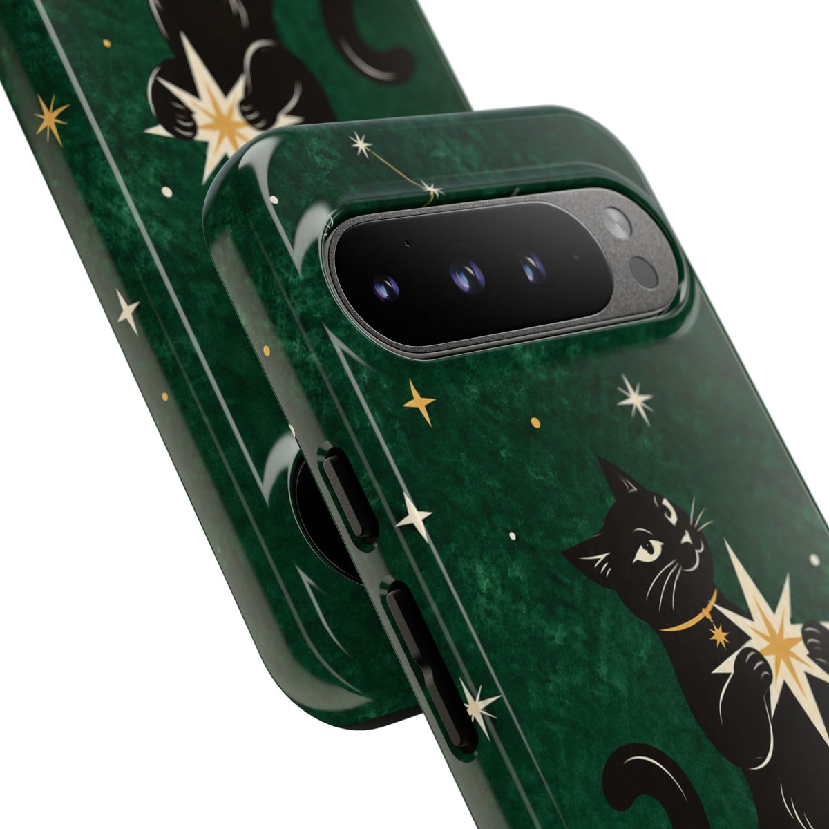 Forest Green Celestial Black Cat Phone Case - Green Phone Case