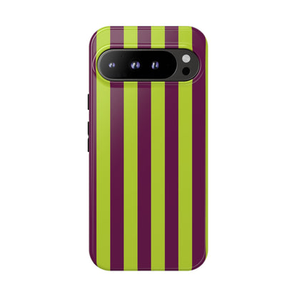 Trendy Neon Lime Green & Plum Stripe Pattern Phone Case - Green Phone Case - Google Pixel 9 Pro XL / Glossy
