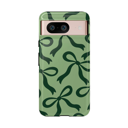 Bold Sage Green and Forest Green Bow Pattern Phone Case - Green Phone Case - Google Pixel 8 / Glossy