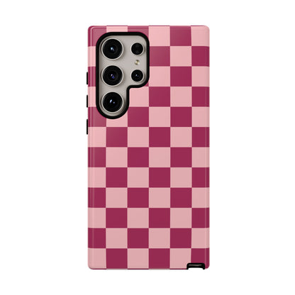 Samsung Galaxy S24 Ultra / Glossy Phone Case - ’Pink Checkered Pattern’ Phone Case