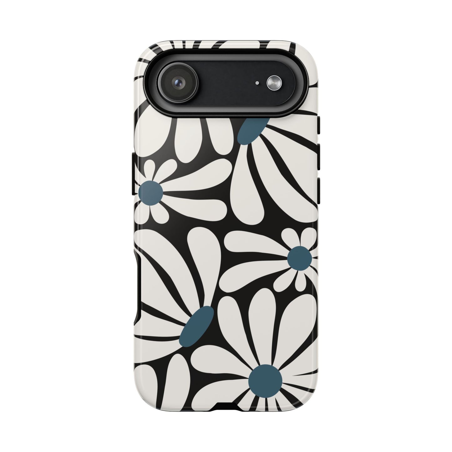 iPhone 17 Air / Glossy Phone Case - Retro Black Daisy Pattern Phone Case