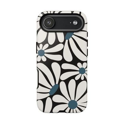 iPhone 17 Air / Glossy Phone Case - Retro Black Daisy Pattern Phone Case