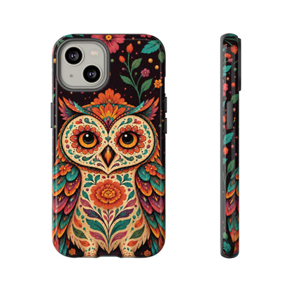Vibrant Terracotta and Teal Calavera Owl Phone Case - Multicolor Phone Case - iPhone 14 / Glossy