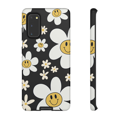 Samsung Galaxy S20 / Glossy Phone Case - Fun Retro Daisy Pattern with Dark Grey Background Phone Case