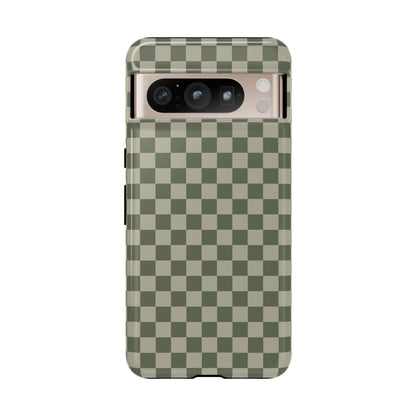 Google Pixel 8 Pro / Glossy Phone Case - ’Bold Olive Green Checkered Pattern’ Phone Case