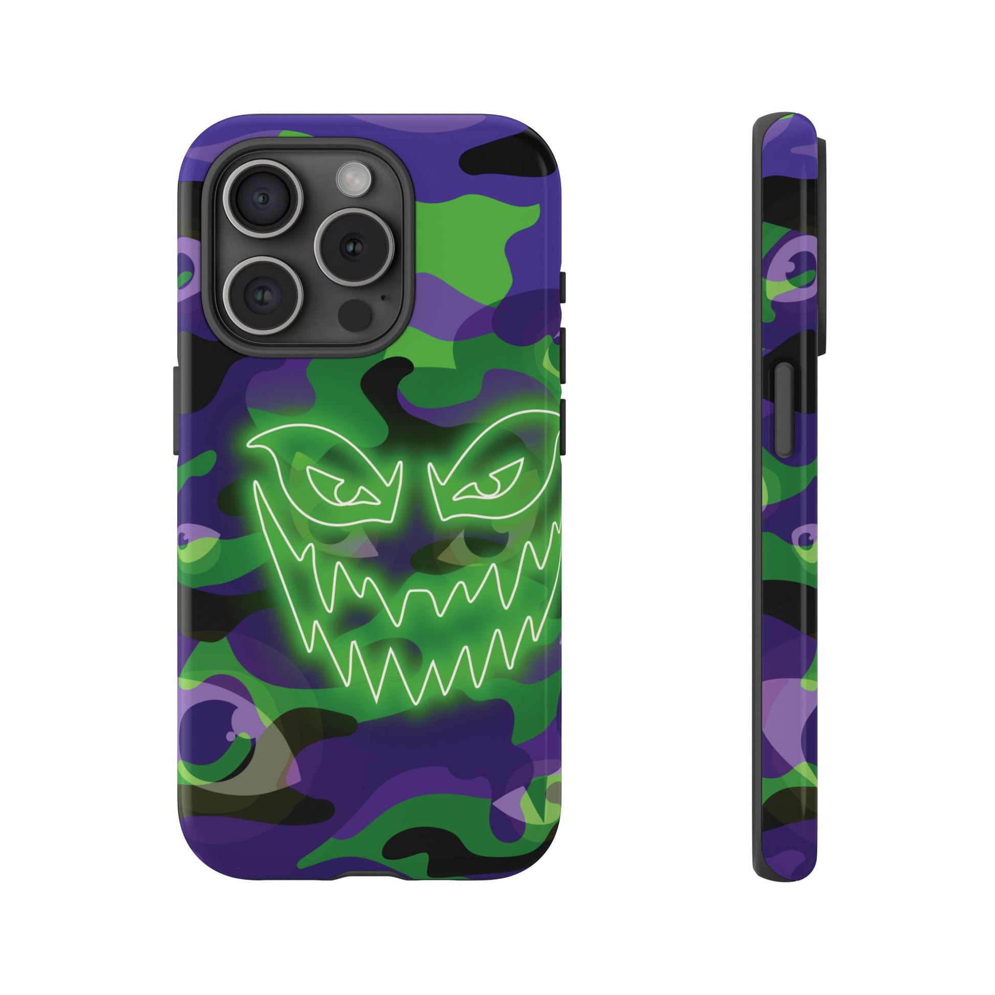 Green & Purple Neon Face Camo Phone Case - Green Phone Case - iPhone 15 Pro / Glossy