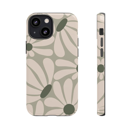 Retro Cream & Green Daisy Pattern Phone Case - White Phone Case - iPhone 13 Mini / Glossy