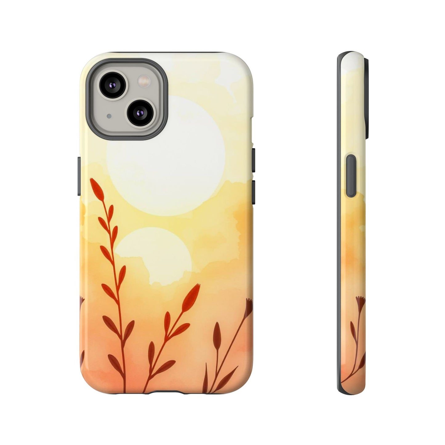 iPhone 14 / Glossy Phone Case - Watercolour Wildflower & Sun Design Phone Case