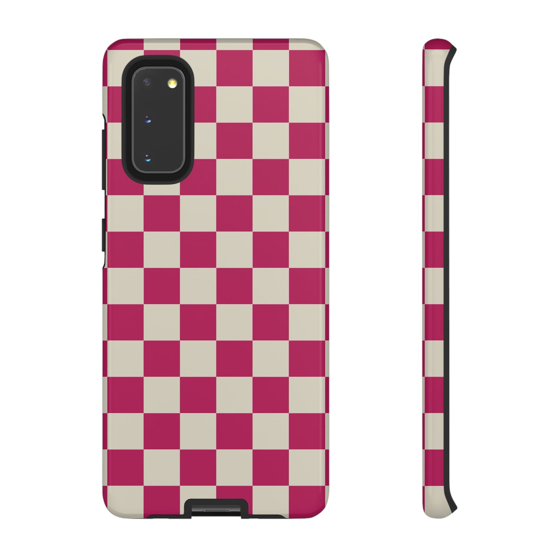 Samsung Galaxy S20 / Glossy Phone Case - ’Pink & White Checkered Pattern’ Phone Case