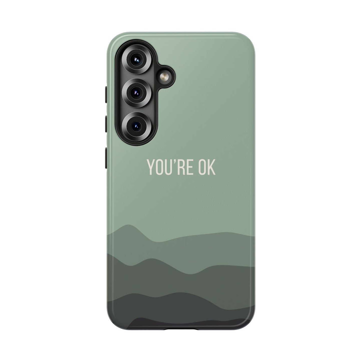 Samsung Galaxy S25 / Glossy Phone Case - Minimalist Green Waves ’You’re OK’ Statement Phone Case