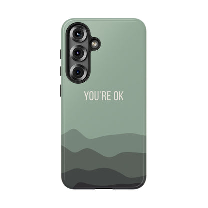 Samsung Galaxy S25 / Glossy Phone Case - Minimalist Green Waves ’You’re OK’ Statement Phone Case