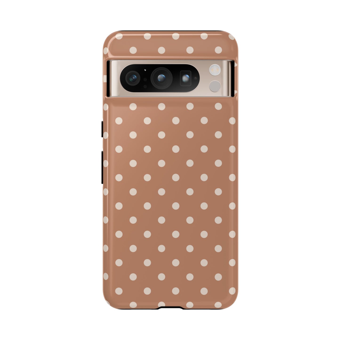 Google Pixel 8 Pro / Glossy Phone Case - Brown with White Dot Pattern Phone Case
