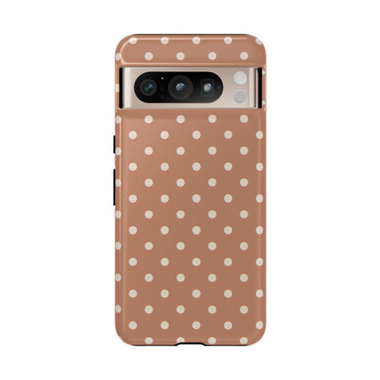 Google Pixel 8 Pro / Glossy Phone Case - Brown with White Dot Pattern Phone Case