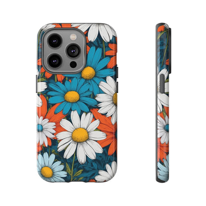 iPhone 14 Pro / Glossy Phone Case - Pop Art Daisies Illustration ’Red & Blue’ Phone Case