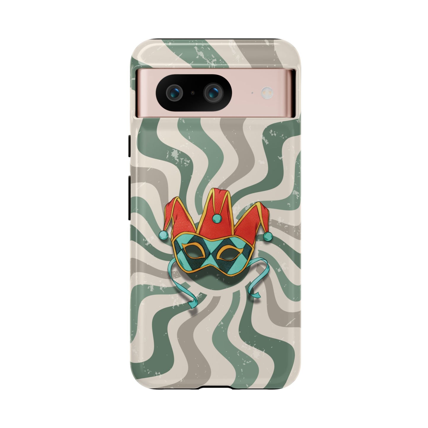 Google Pixel 8 / Glossy Phone Case - Venetian Jester Mask – Green Retro Soft Revival Phone Case