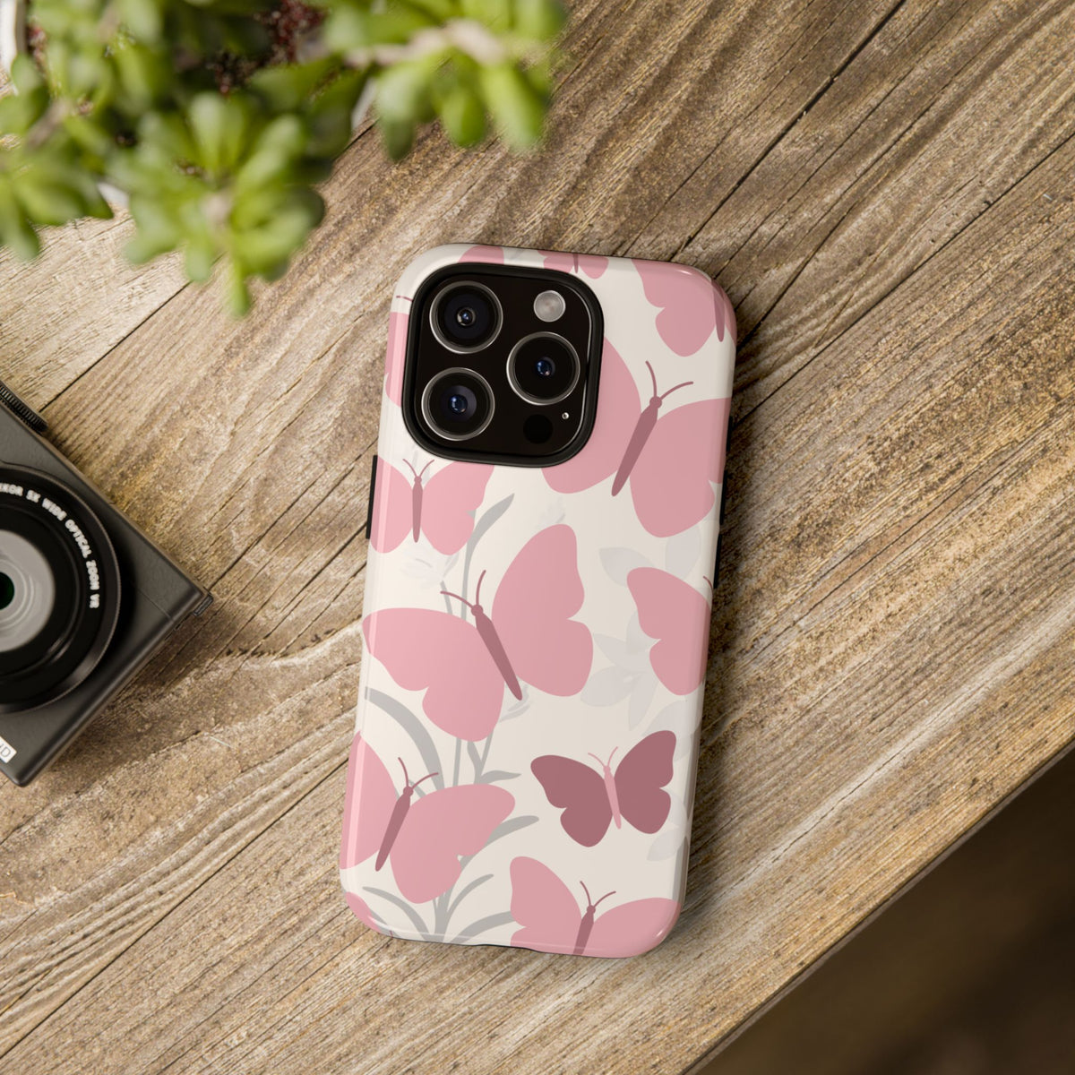 Minimalist Cream & Pink Butterfly Pattern Phone Case - White Phone Case
