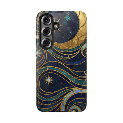 Elegant Navy & Gold Crescent Moon Mosaic Phone Case