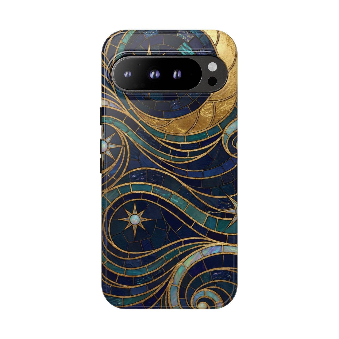 Elegant Navy & Gold Crescent Moon Mosaic Phone Case