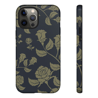iPhone 12 Pro Max / Glossy Phone Case - ’Blue & Olive Rose Pattern’ Phone Case