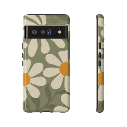 Retro Green Daisy Pattern #2 Phone Case - Green Phone Case - Google Pixel 6 Pro / Glossy