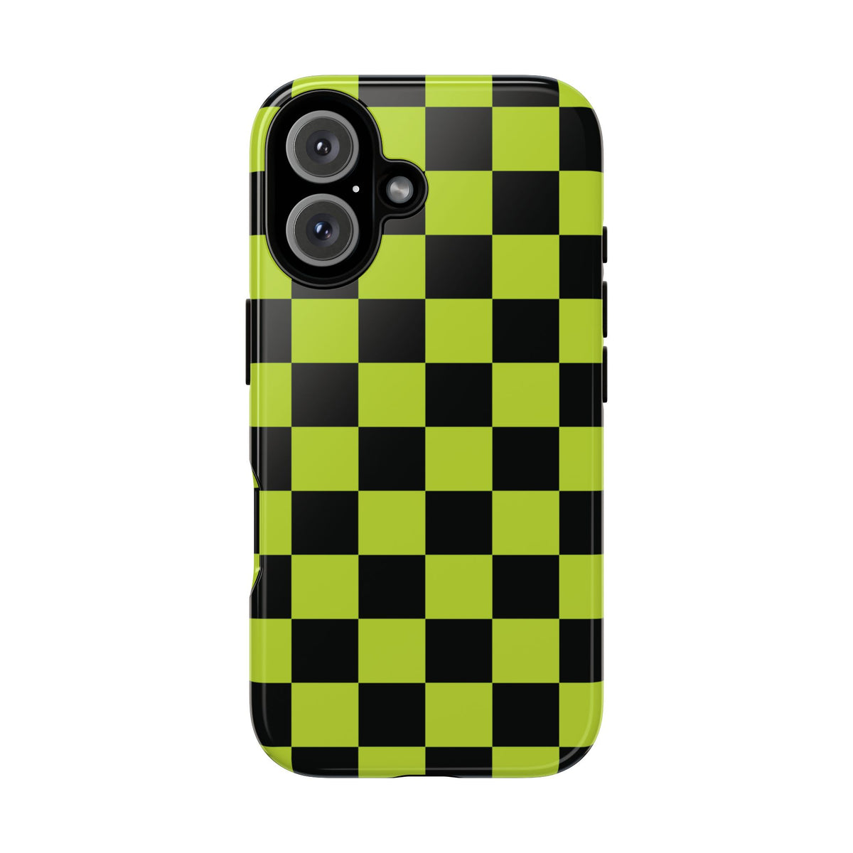 Trendy Neon Lime Green & Black Checked Pattern Phone Case - Green Phone Case - iPhone 16 / Glossy
