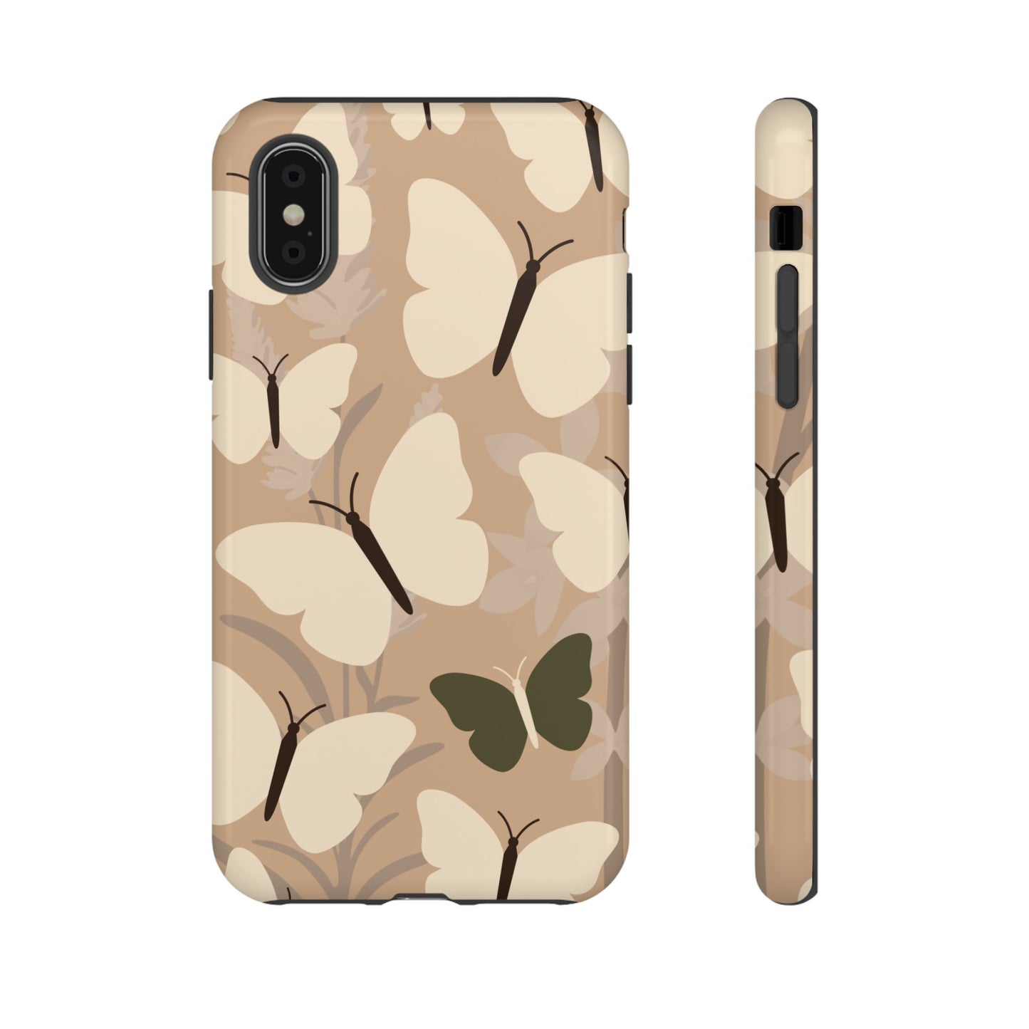 iPhone XS / Glossy Phone Case - Minimalist Beige Butterfly Pattern Phone Case