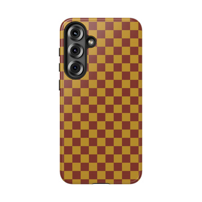 Trendy Mustard & Burgandy Small Checked Pattern Phone Case - Brown Phone Case - Samsung Galaxy S25 Plus / Glossy